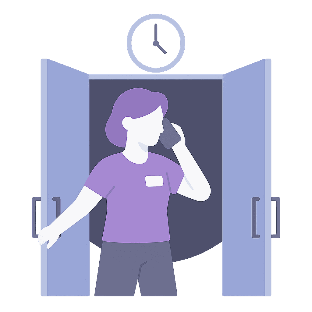 Staff member answering forwarded call on personal phone with privacy protection